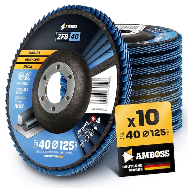 10x Amboss ZFS Fächerschleifscheibe Korn:40 Ø125mm