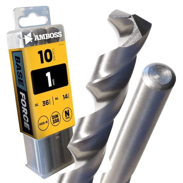 10 x HSS-G BASE Force Metallbohrer DIN 338 - Ø:1 mm