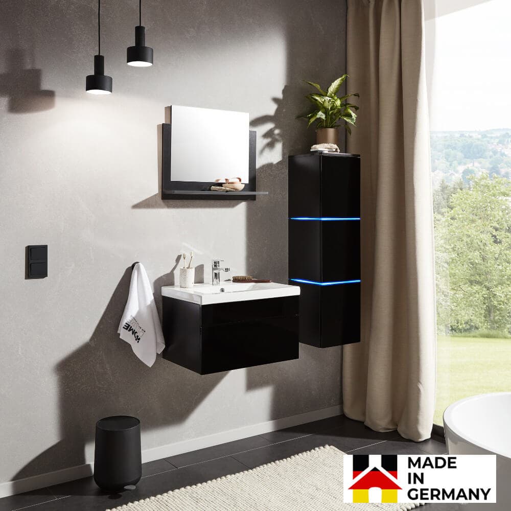 Home Deluxe Conjunto completo de muebles de baño WANGEROOGE L - Negro Made in Germany