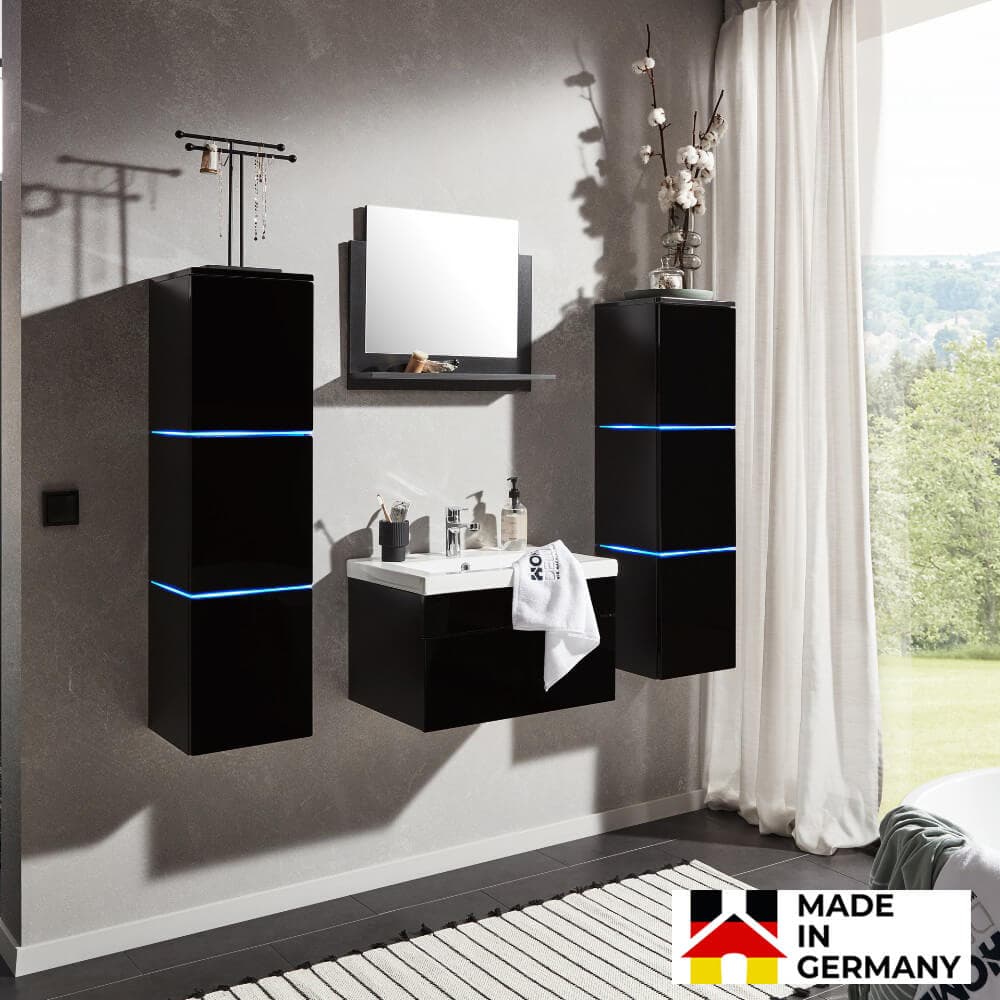 Home Deluxe Conjunto completo de muebles de baño WANGEROOGE XL - Negro Made in Germany