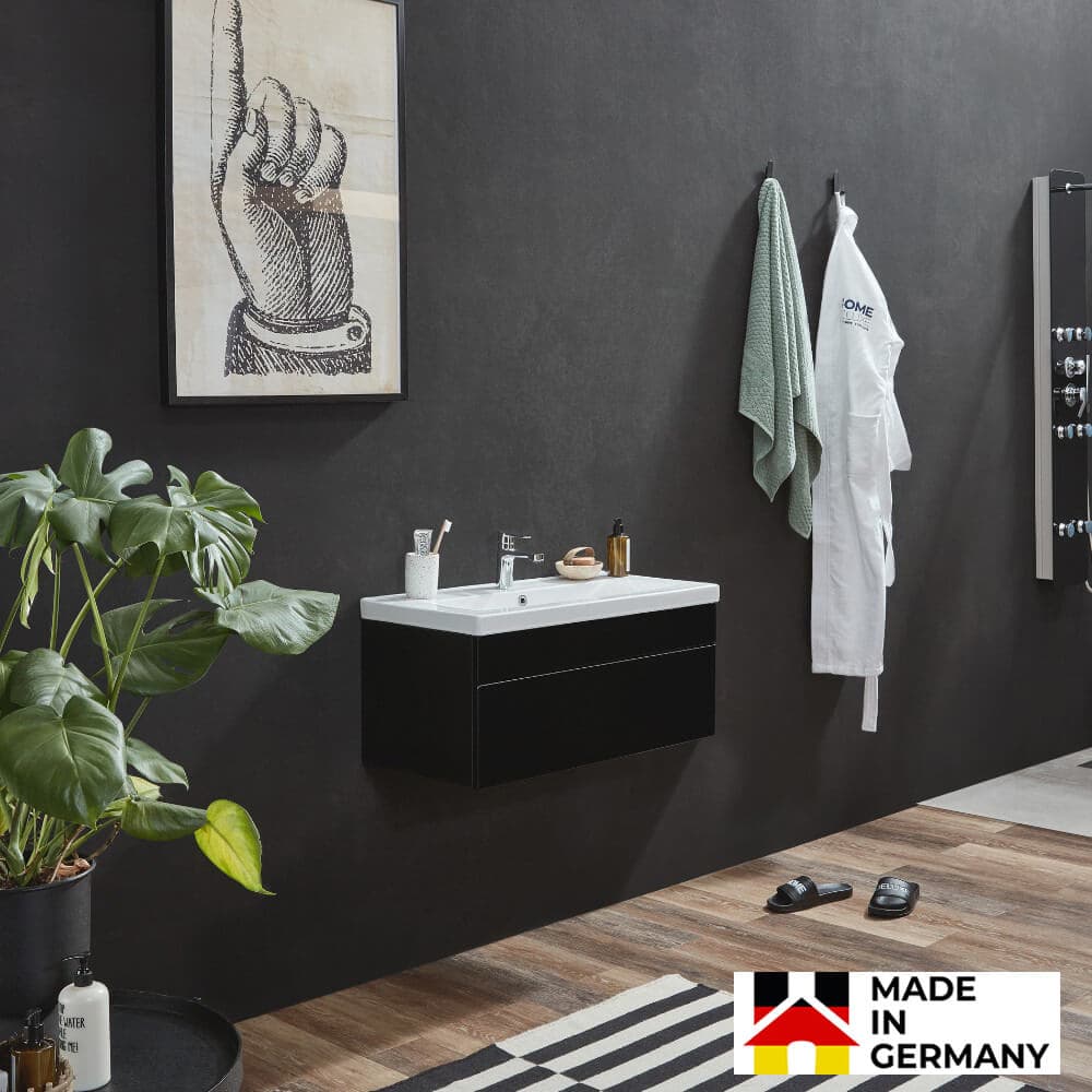 Home Deluxe Conjunto completo de muebles de baño WANGEROOGE BIG S - Negro Made in Germany