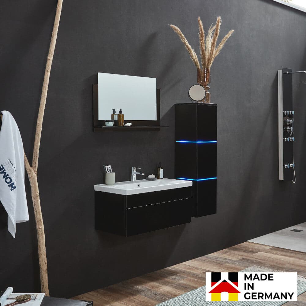 Home Deluxe Conjunto completo de muebles de baño WANGEROOGE BIG L - Negro Made in Germany