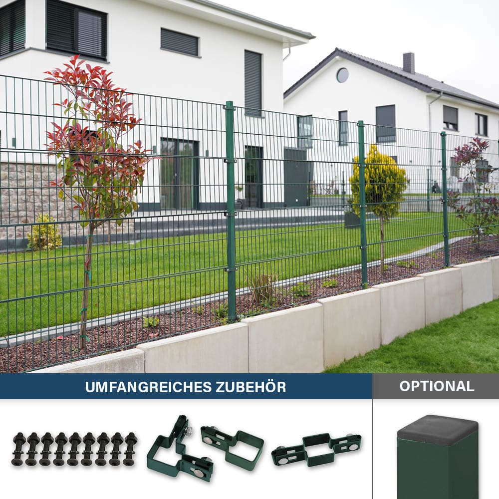 Home Deluxe Valla de doble piquete incl. postes esquineros MORATA antracita / verde - 200 cm x 10 m 1x poste esquinero