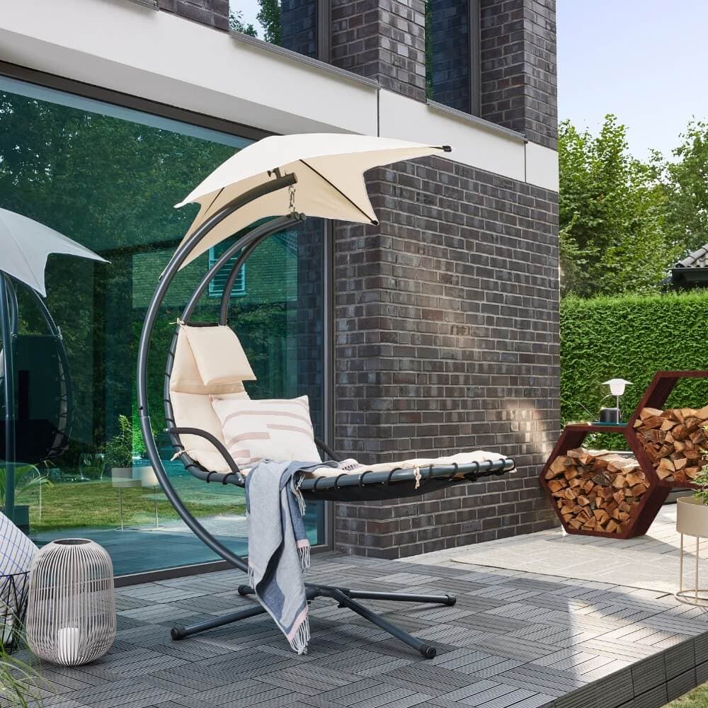 Home Deluxe Tumbona suspendida con toldo SAN REMO - antracita/beige