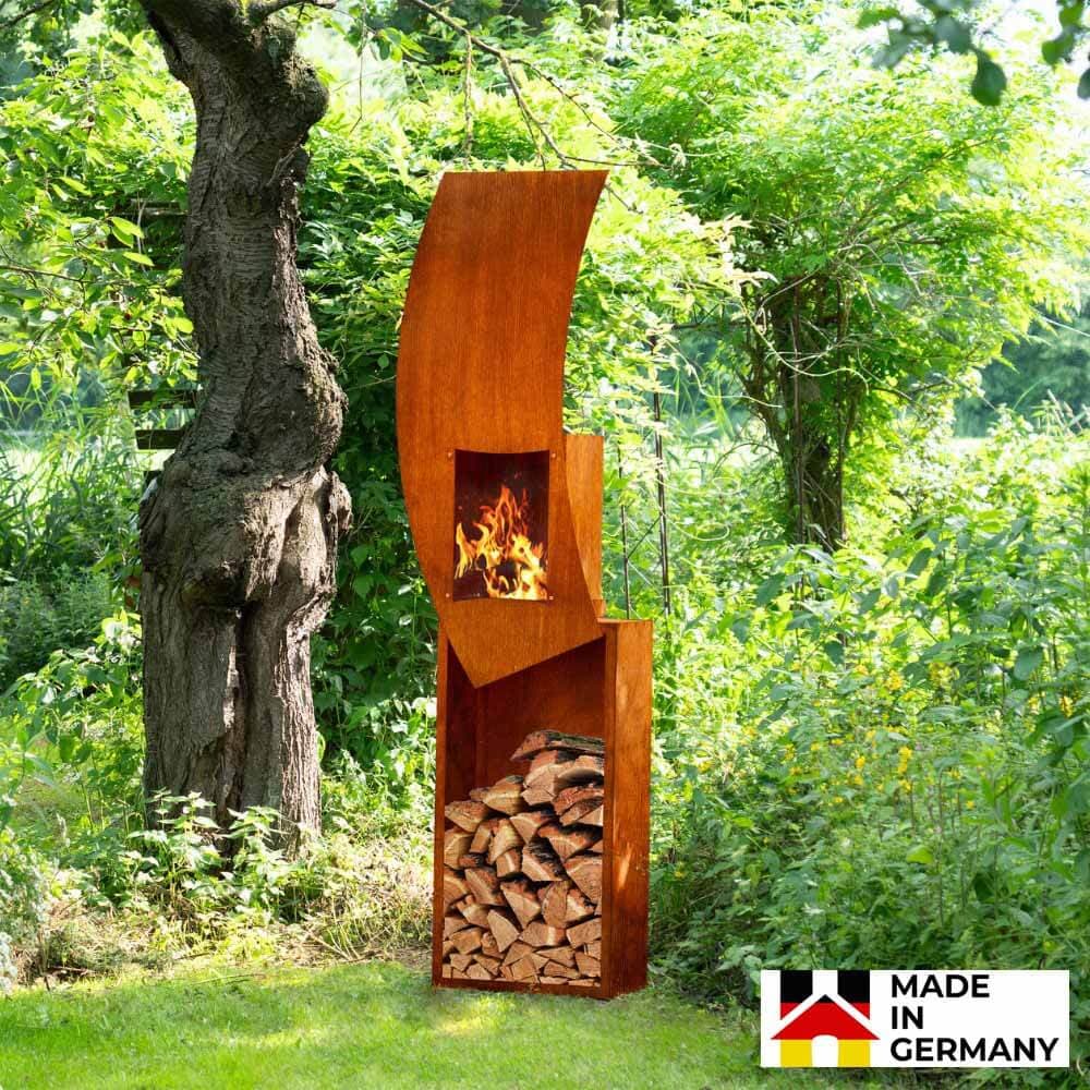 Home Deluxe Chimenea de jardín con leñero SWING - Made in Germany