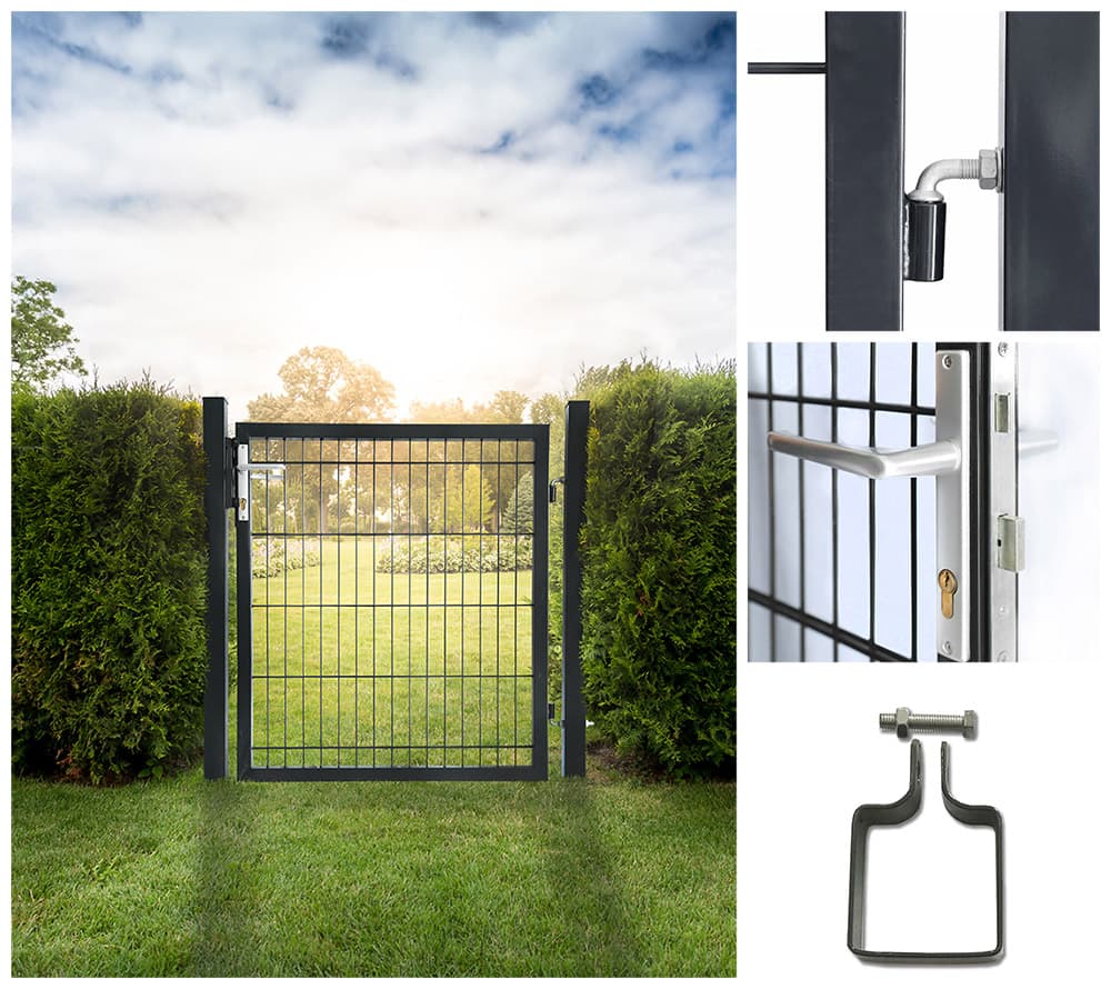 Home Deluxe Puerta de jardín para valla de doble piquete PORTARIUS - 120 cm antracita