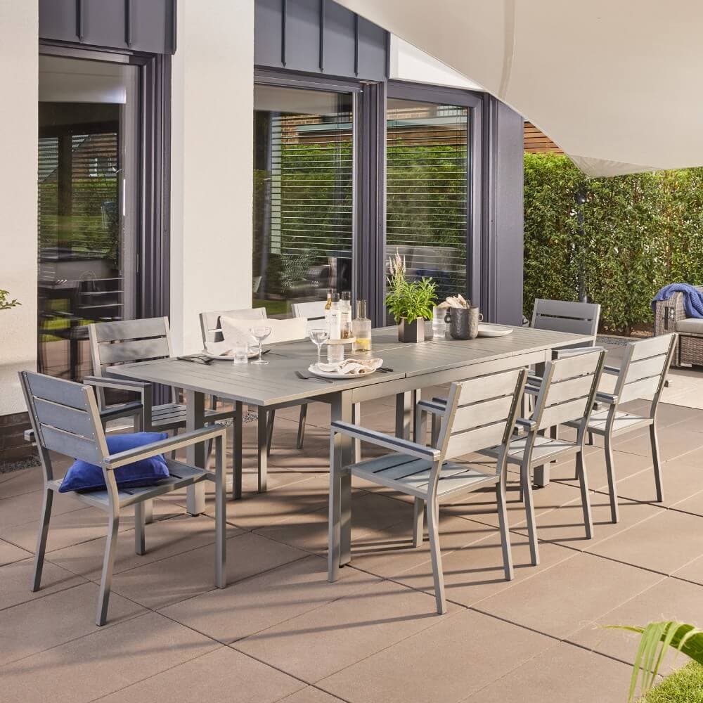 Home Deluxe Grupo de asientos de jardín extensible CASA MADERA - 160/240 x 100 cm 10 sillas