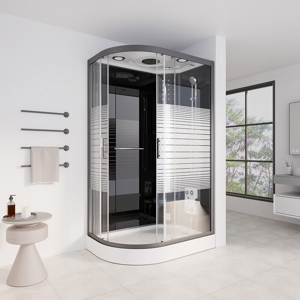 Home Deluxe Ducha de vapor con cascada y sauna de vapor PERLA NEGRA - 120 x 80 cm izquierda