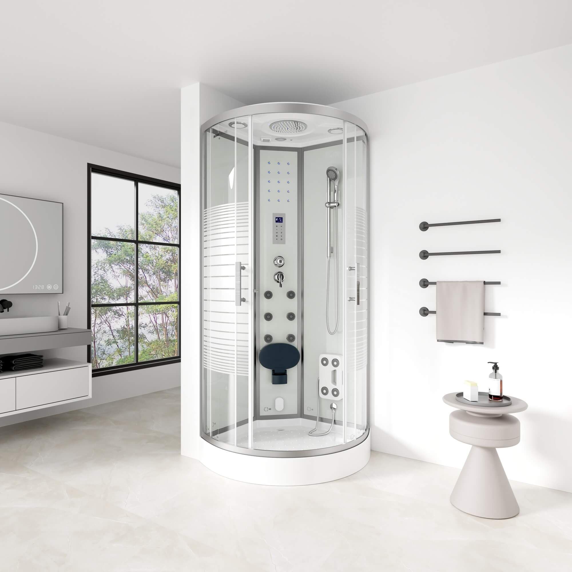 Home Deluxe Ducha de vapor con cascada y sauna de vapor WHITE PEARL - 90 x 90 cm