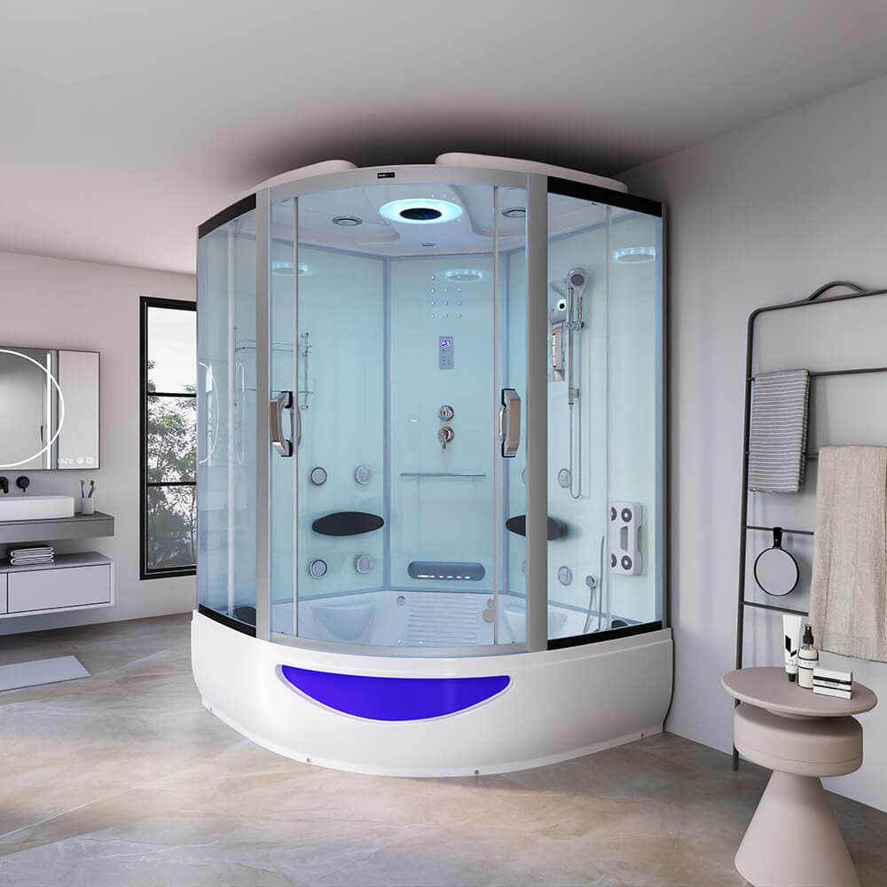 Home Deluxe Ducha de vapor con función de hidromasaje y sauna de vapor EXCLUSIVE - 150 x 150 cm Blanco