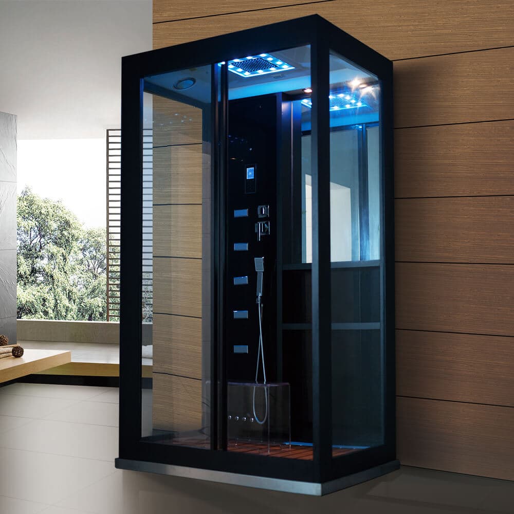 Home Deluxe Ducha de vapor con cascada y sauna de vapor LUXORY - 120 x 90 cm negro