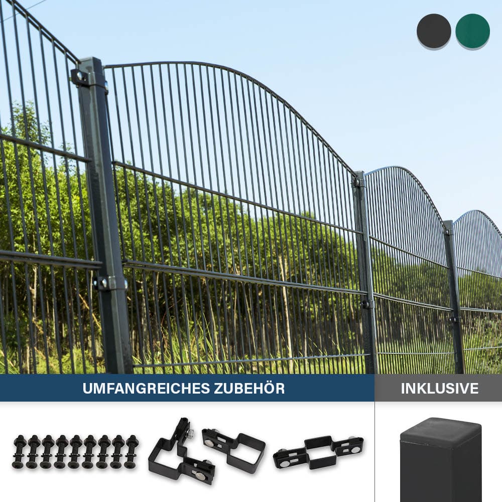 Home Deluxe Valla doble piquete valla decorativa montaña incl. postes esquineros antracita/verde MORATA - 240 cm x 36m 2x postes esquineros