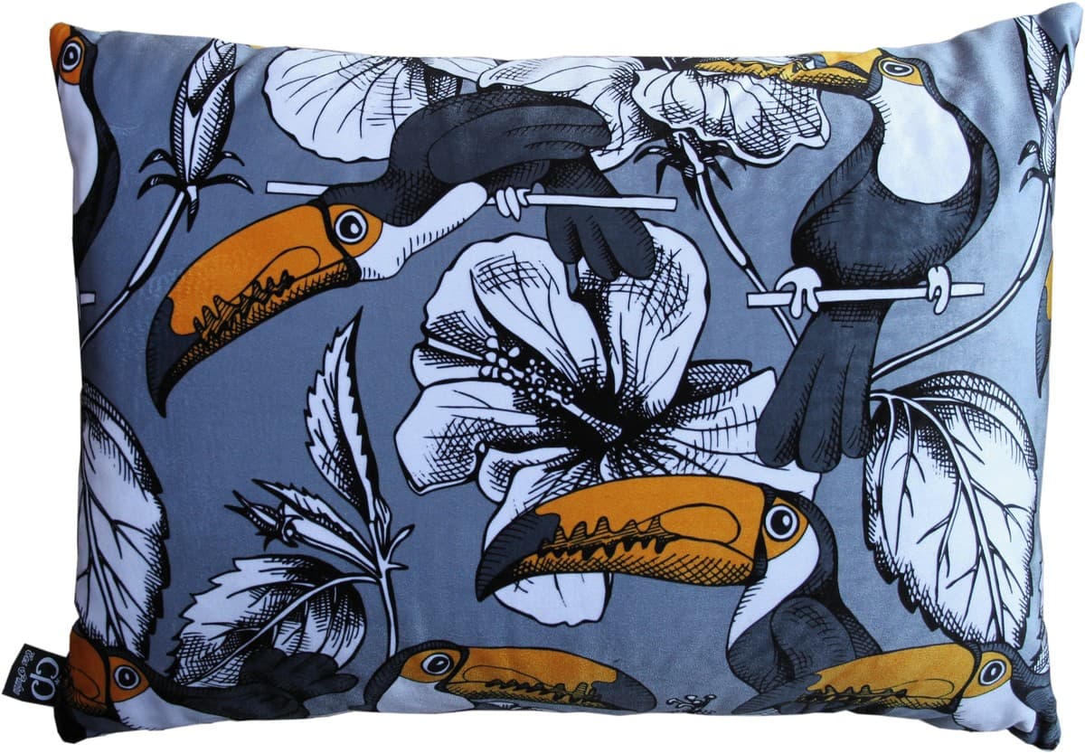 Casa Padrino Luxury Cushion Toronto Parrots Gray / Multicolor 35 x 55 cm - finest velvet fabric - luxury quality