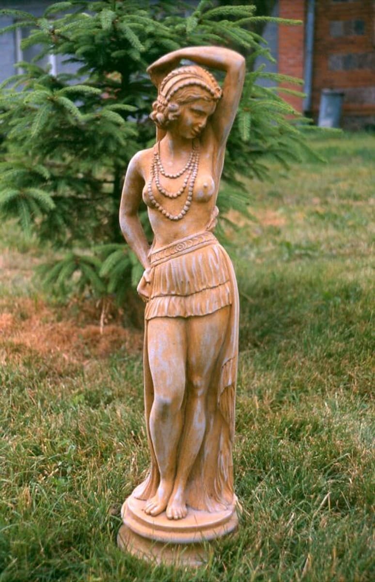 Casa Padrino Jugendstil Skulptur Tänzerin Antik Stil 21 x H 75 cm Antikstil Erdfarben - Barock Gartendeko - Schwer und Massiv