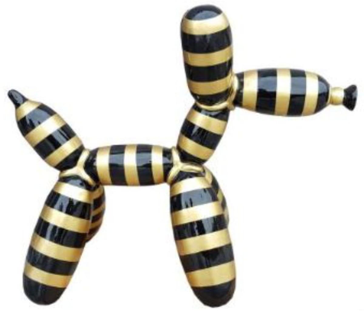 Casa Padrino Designer Deko Skulptur Ballon Hund Schwarz / Gold Gestreift 62 x H. 57 cm - Dekorative Tierfigur - Wetterbeständige Dekofigur
