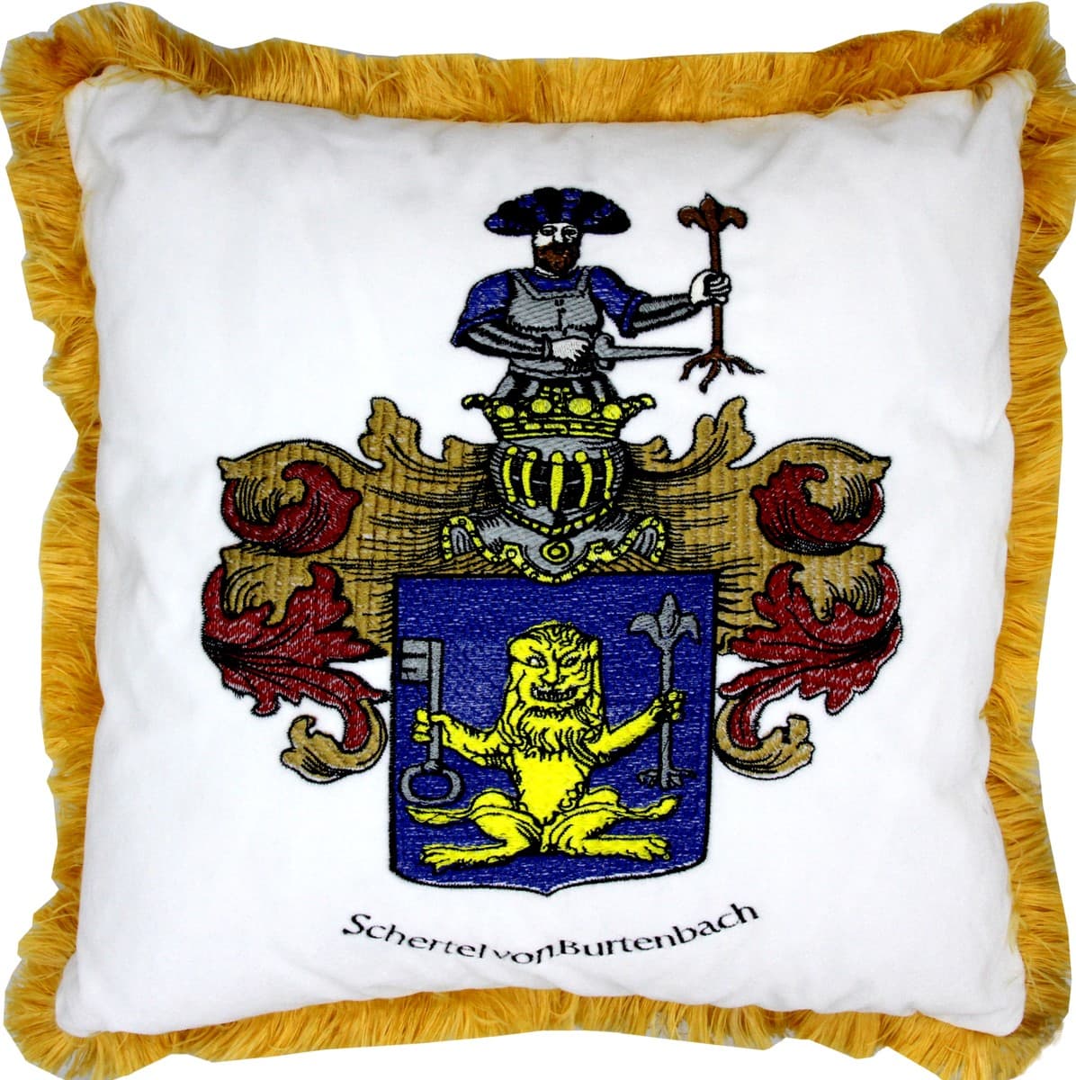 Casa Padrino luxury decorative pillow coat of arms Freiherr Schertel by Burtenbach white / gold