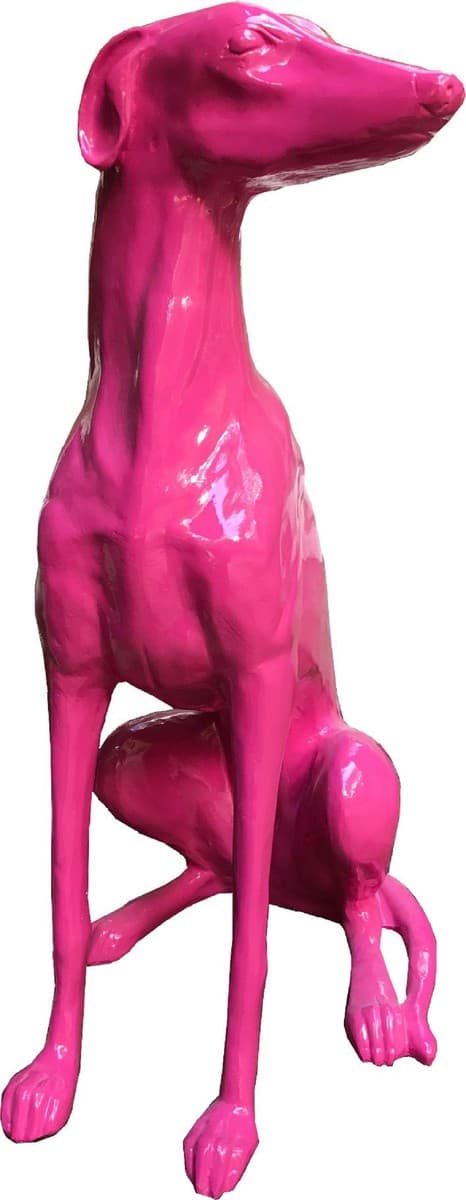 Casa Padrino Designer Dekofigur Windhund Rosa 35 x 55 x H. 80 cm - Wetterbeständige Deko Skulptur - Wohnzimmer Deko - Garten Deko - Deko Tierfigur