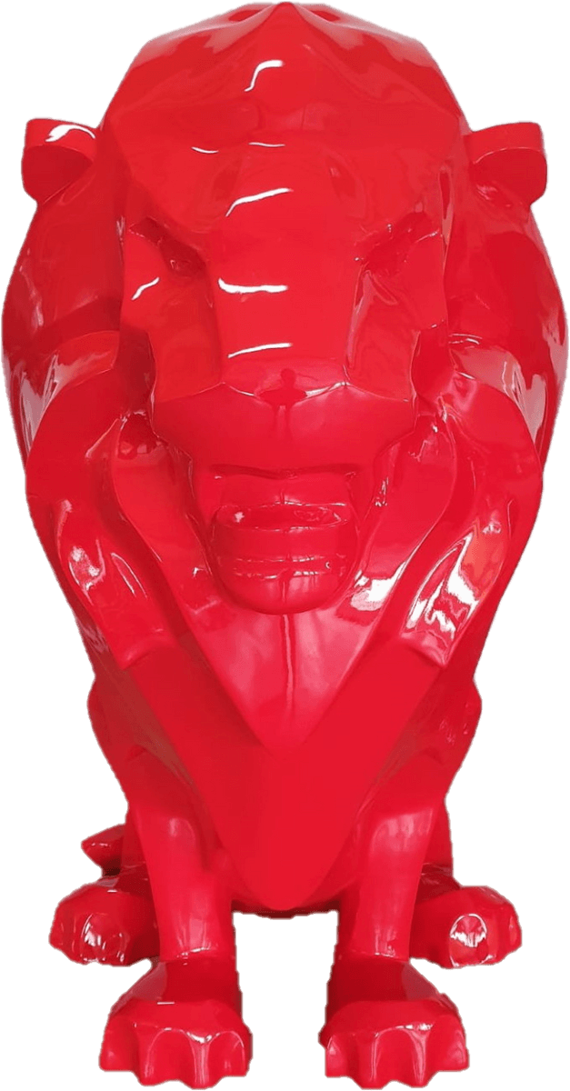 Casa Padrino Luxus Dekofigur Löwe Rot 90 x 80 x H. 170 cm - Riesige Wetterbeständige Deko Skulptur - Wohnzimmer Deko - Gartendeko Tierfigur