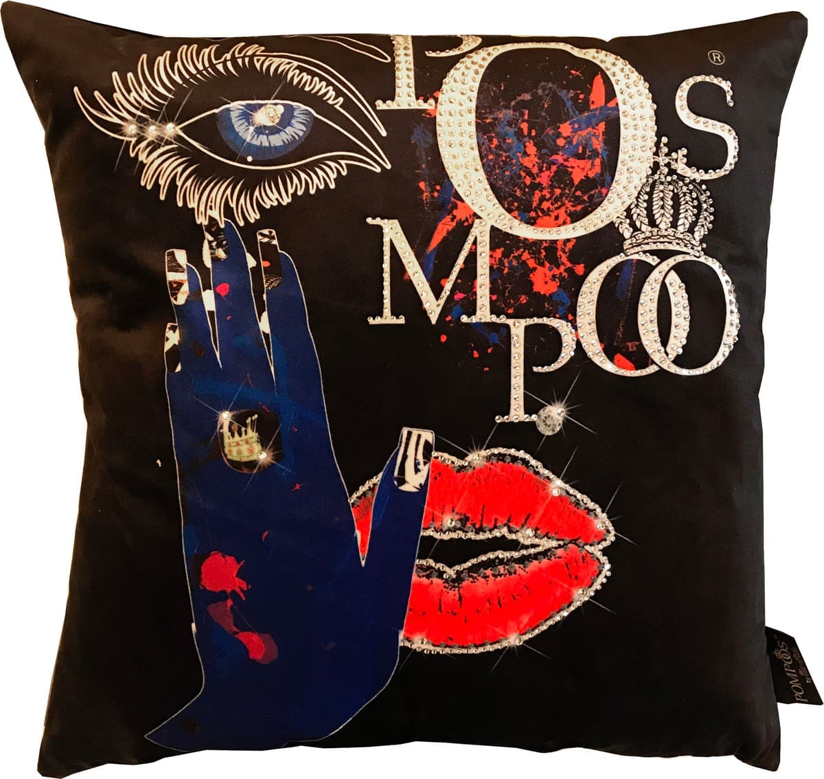 Harald Glööckler Designer Decorative Pillow Pompöös by Casa Padrino with rhinestones Eyes & Lips Black - Art Collection -
