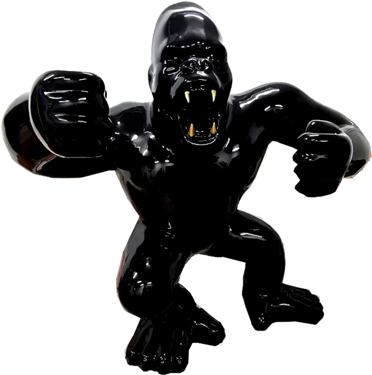 Riesige Casa Padrino Designer Deko Skulptur Gorilla Affe Schwarz mit goldenen Zähnen 180 x H. 200 cm - Wetterbeständige Dekofigur