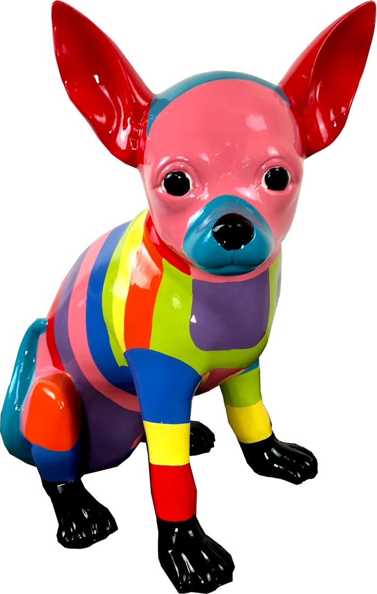Casa Padrino Designer Dekofigur Chihuahua Hund Bunt H. 30 cm - Wetterbeständige Deko Skulptur - Wohnzimmer Deko - Garten Deko - Designer Deko Tierfigur