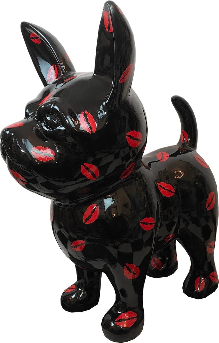 Casa Padrino Designer Dekofigur Chihuahua Hund Schwarz / Rot H. 91 cm - Wetterbeständige Deko Skulptur - Wohnzimmer Deko - Garten Deko - Designer Deko Tierfigur
