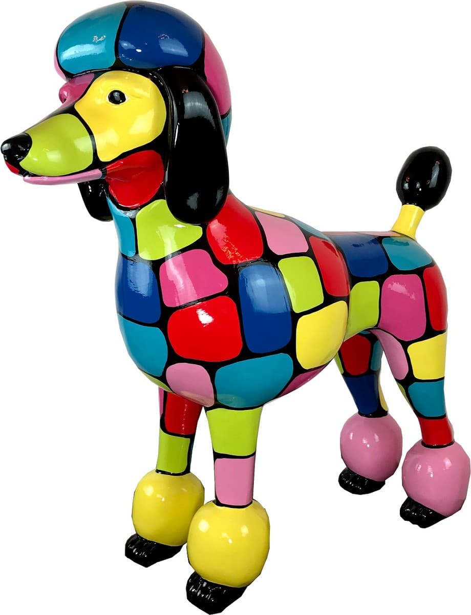 Casa Padrino Designer Gartendeko Skulptur Pudel Hund Bunt 64 x H. 63 cm - Gartendeko Figur - Wetterbeständige Gartenfigur - Dekorative Tierfigur