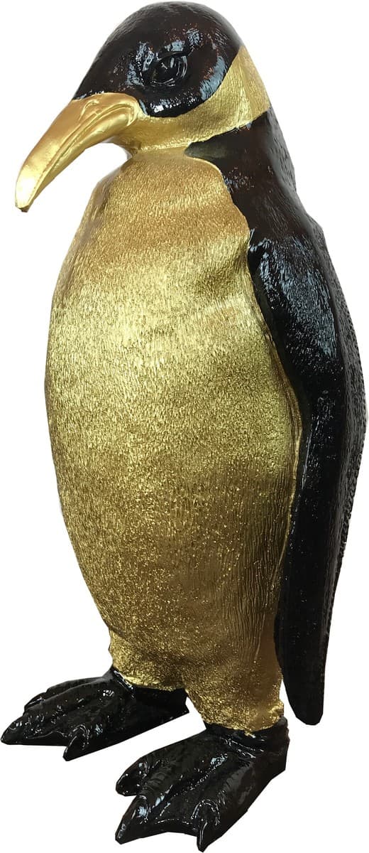 Casa Padrino Designer Dekofigur Pinguin Schwarz / Gold 24 x 20 x H. 48 cm - Wetterbeständige Deko Skulptur - Wohnzimmer Deko - Garten Deko - Designer Deko Tierfigur
