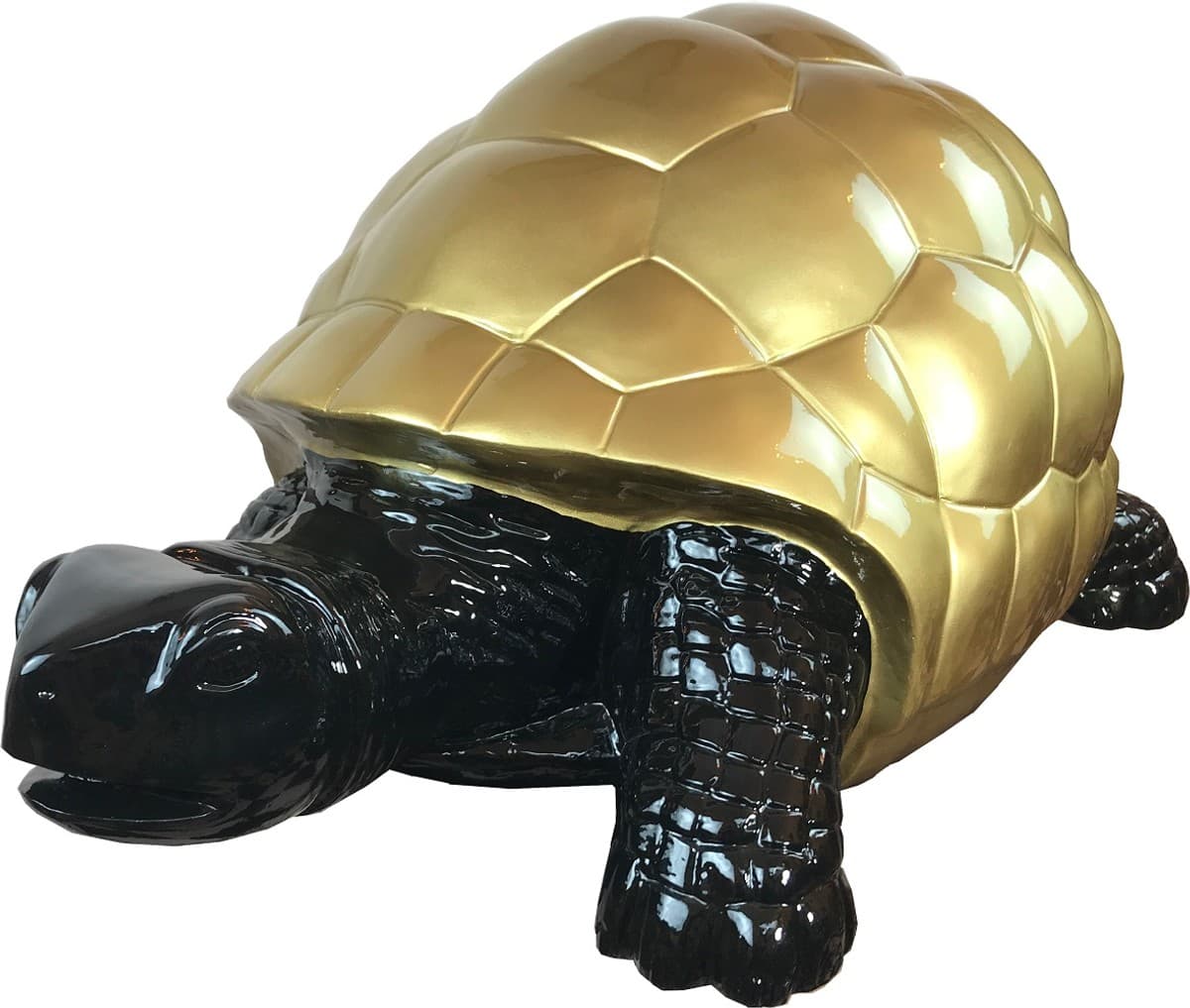 Casa Padrino Designer Dekofigur Schildkröte Schwarz / Gold 110 x 48 x H. 45 cm - Wetterbeständige Deko Skulptur - Wohnzimmer Deko - Garten Deko - Designer Deko Tierfigur
