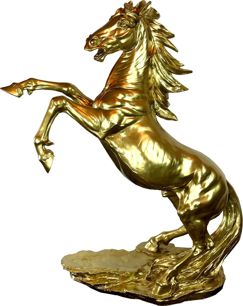 Casa Padrino Designer Dekofigur Wildes Pferd Gold H. 92 cm - Wetterbeständige Deko Skulptur - Wohnzimmer Deko - Garten Deko - Designer Deko Tierfigur