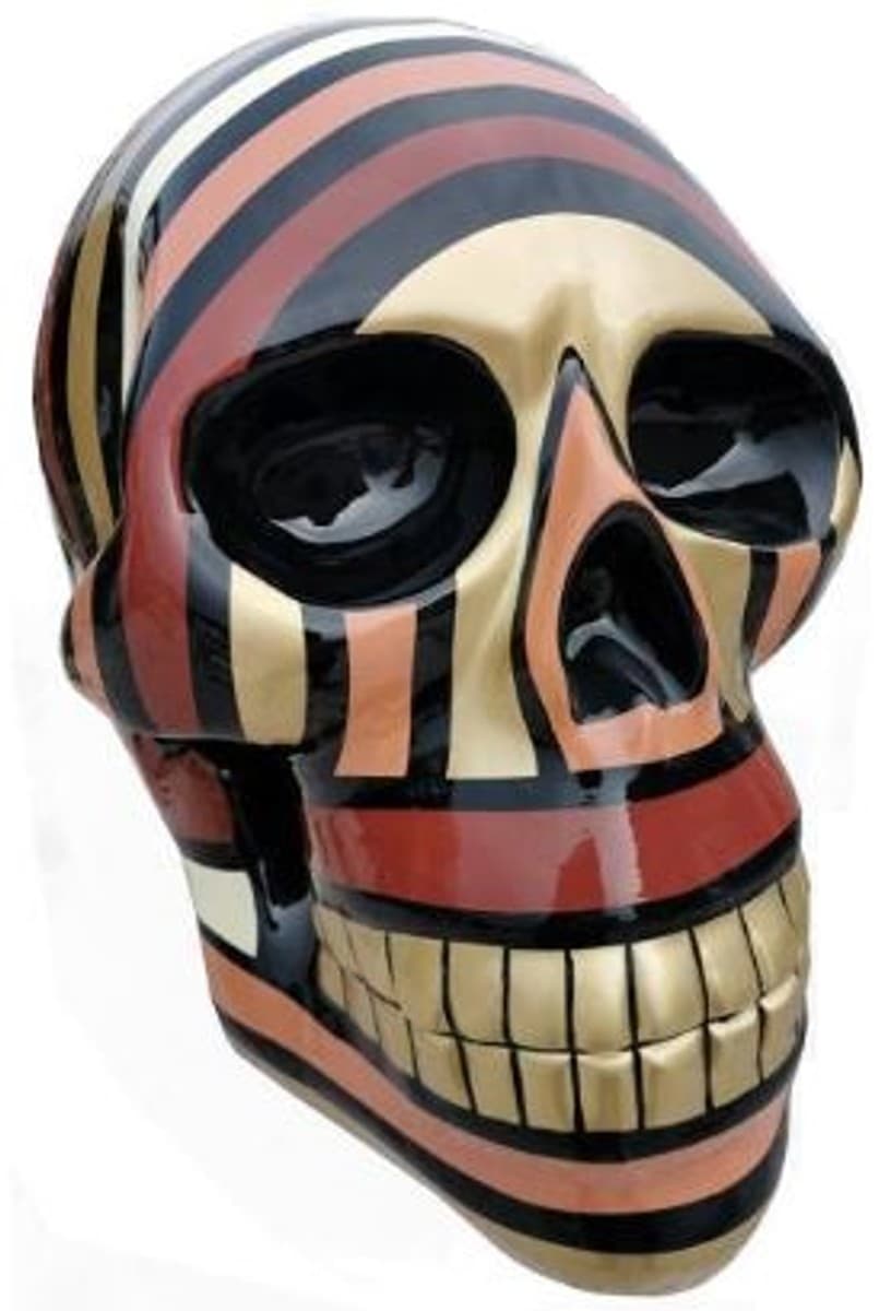 Casa Padrino Designer Deko Skulptur Totenkopf Schwarz / Braun / Gold 44 x 58 x H. 66 cm - Wetterbeständige Dekofigur - Wohnzimmer Deko - Garten Deko