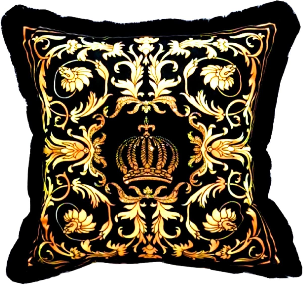Harald Glööckler luxury decorative pillow Pompöös by Casa Padrino black / gold baroque pattern / black 50 x 50 cm - Glööckler pillow with rhinestones
