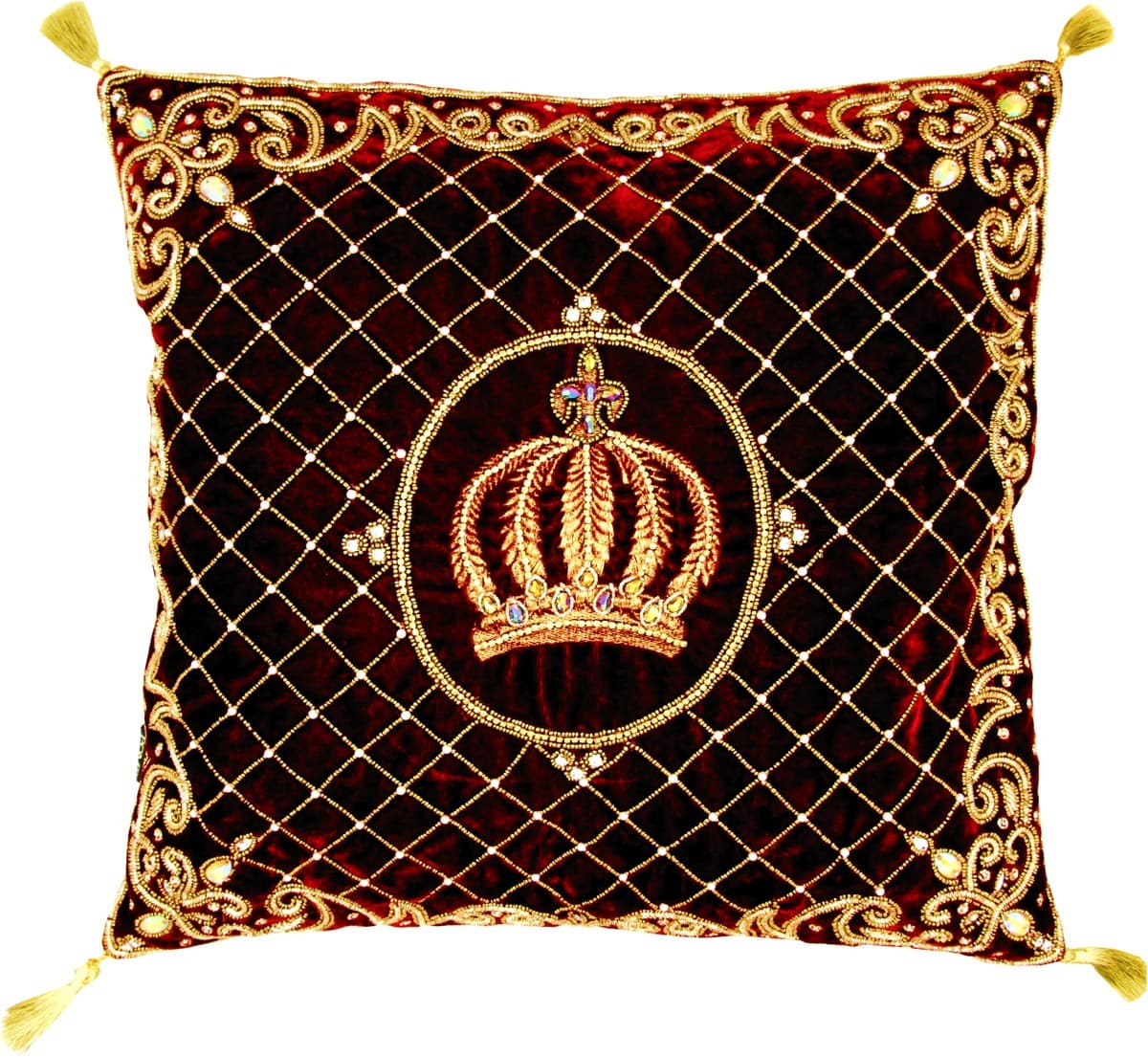 Harald Glööckler luxury baroque decorative pillow Pompöös by Casa Padrino crown bordeaux / gold elaborately decorated with sequins and rhinestones