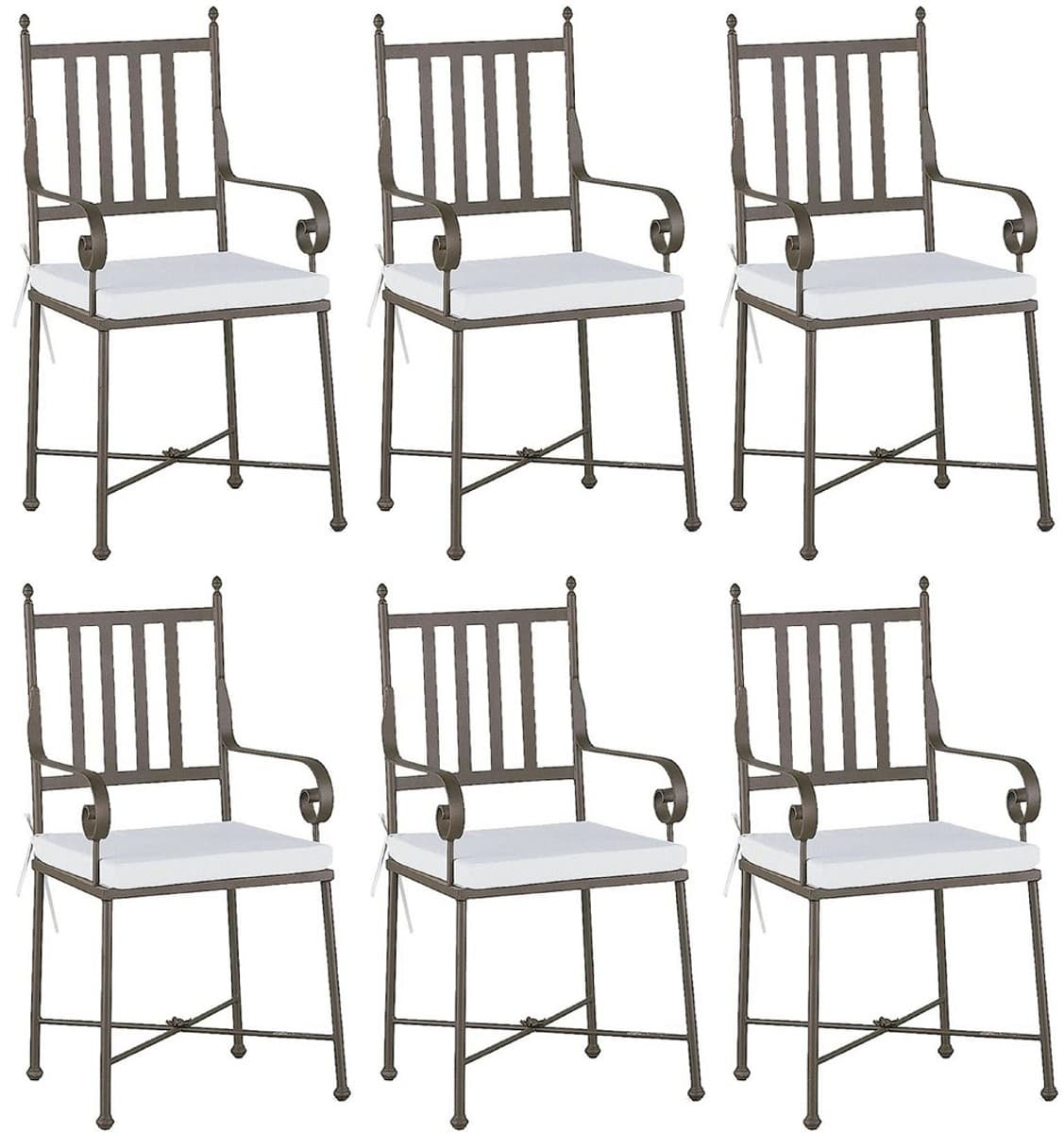 Casa Padrino Luxus Jugendstil Gartenstuhl Set mit Armlehnen und Sitzkissen Braun / Weià 47 x 50 x H. 103 cm - Handgeschmiedete Esszimmer Stühle - Esszimmer Garten Terrassen Möbel