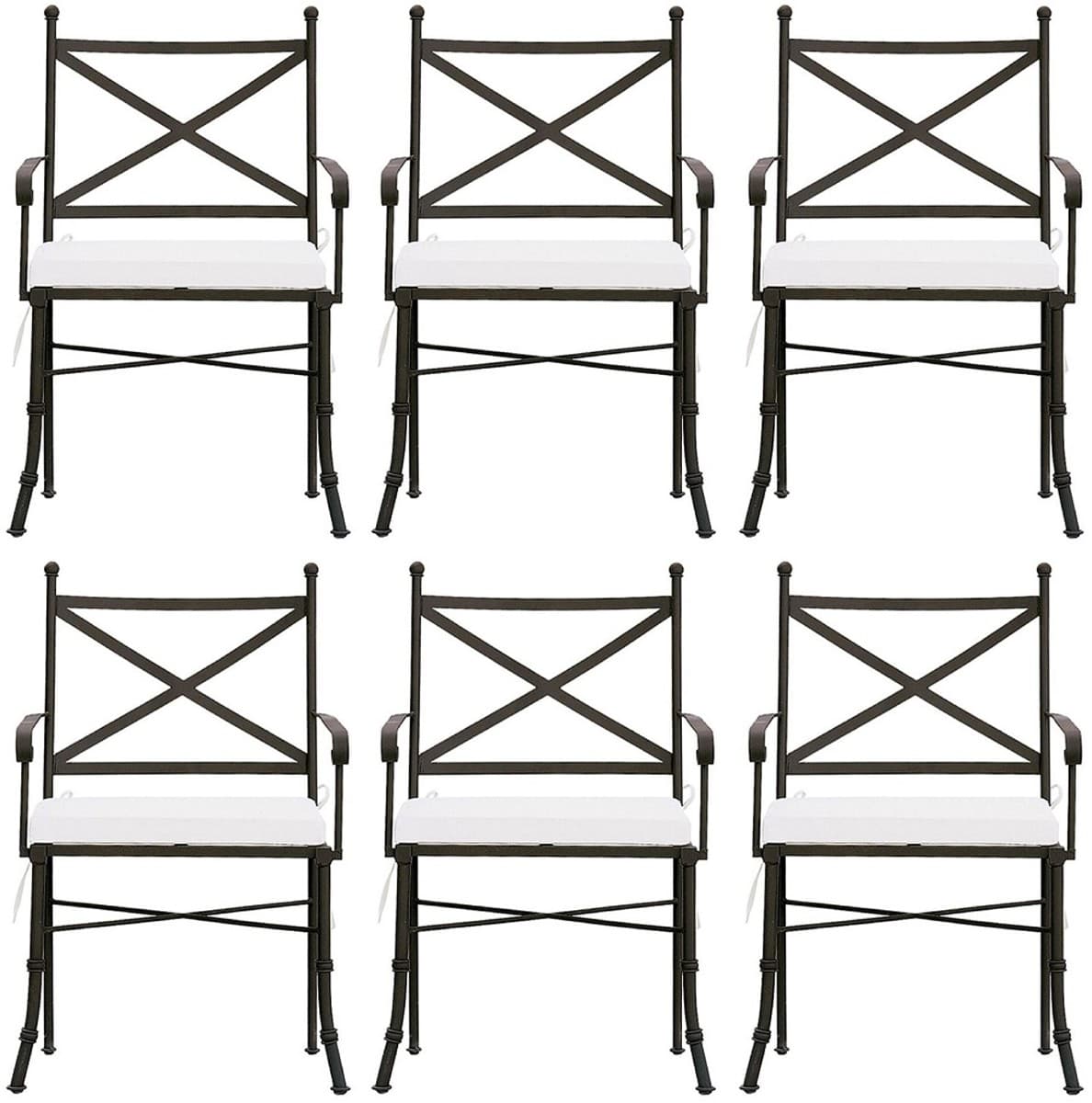 Casa Padrino Luxus Jugendstil Gartenstuhl Set mit Armlehnen und Sitzkissen Braun / Weià 61 x 51 x H. 97 cm - Handgeschmiedete Esszimmer Stühle - Esszimmer Garten Terrassen Möbel