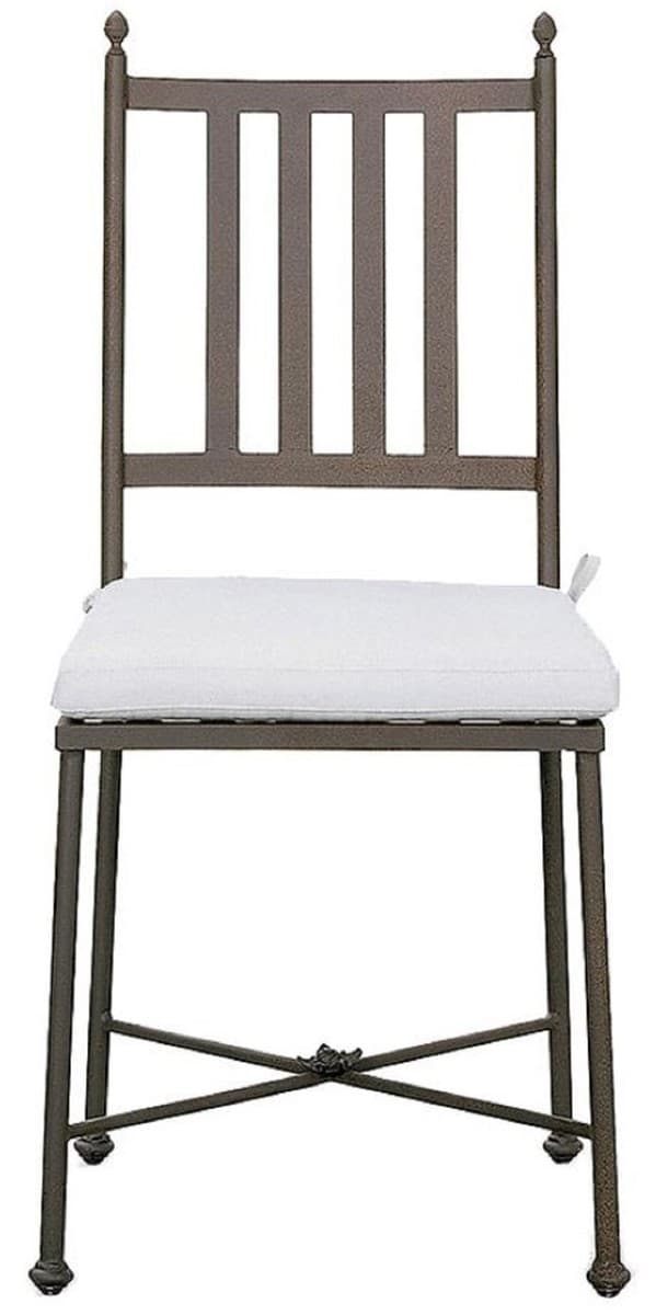 Casa Padrino Luxus Jugendstil Gartenstuhl mit Sitzkissen Braun / Weià 42 x 45 x H. 103 cm - Handgeschmiedeter Esszimmer Stuhl - Esszimmer Garten Terrassen Möbel