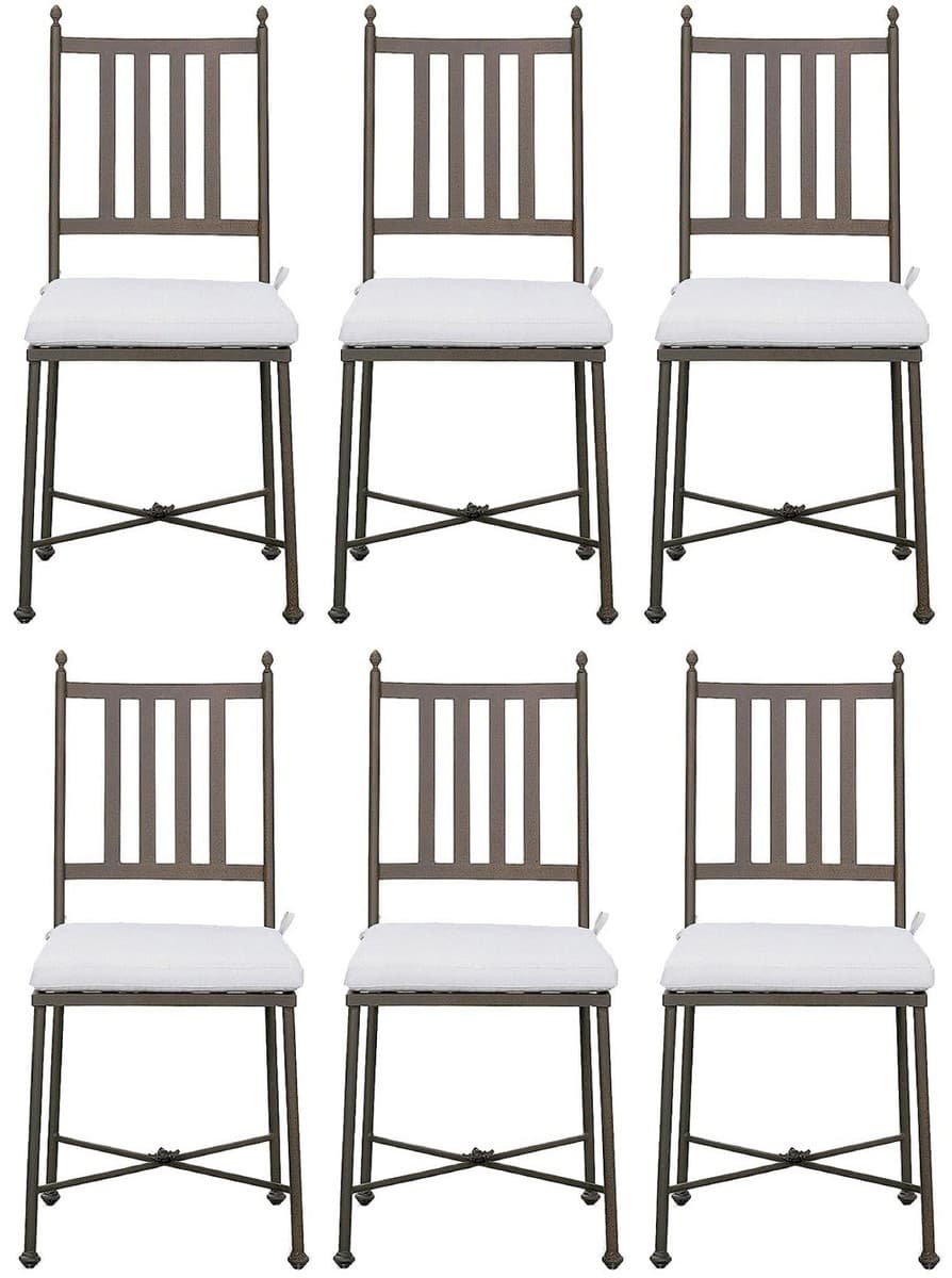 Casa Padrino Luxus Jugendstil Gartenstuhl Set mit Sitzkissen Braun / Weià 42 x 45 x H. 103 cm - Handgeschmiedete Esszimmer Stühle - Esszimmer Garten Terrassen Möbel
