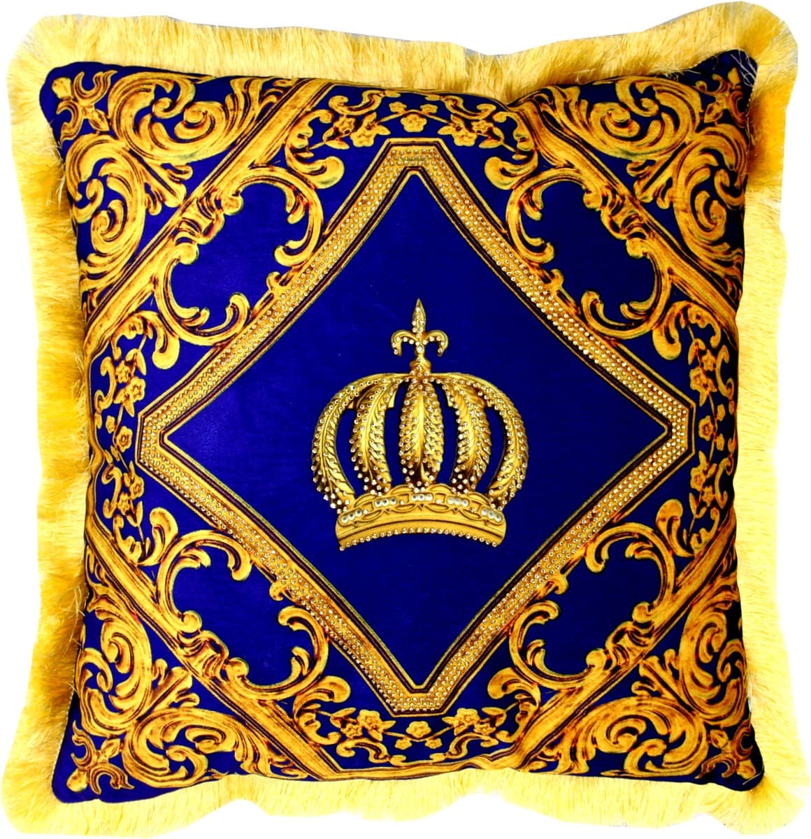 Harald Glööckler Pompöös pillow by Casa Padrino - royal blue / gold crown deluxe with rhinestones - luxury decorative baroque pillow