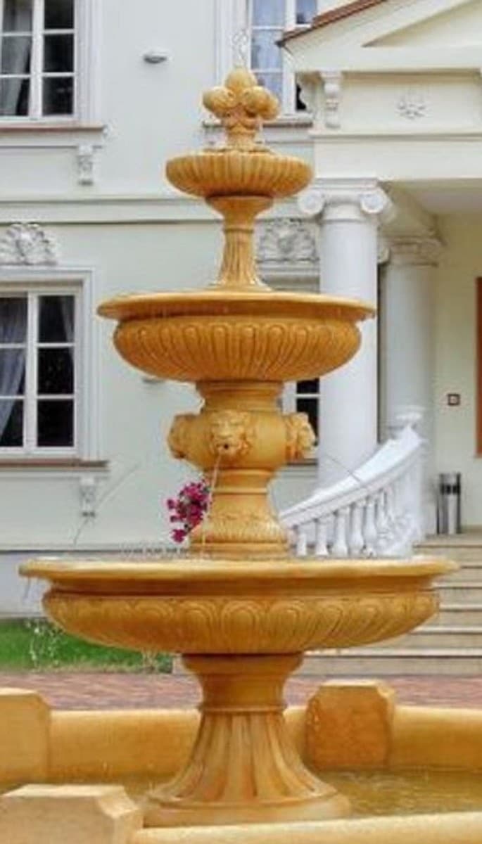 Casa Padrino Barock Springbrunnen Beige à 150 x H. 280 cm - Prunkvoller Gartenbrunnen - Gartendeko Brunnen - Barock Garten Deko Accessoires
