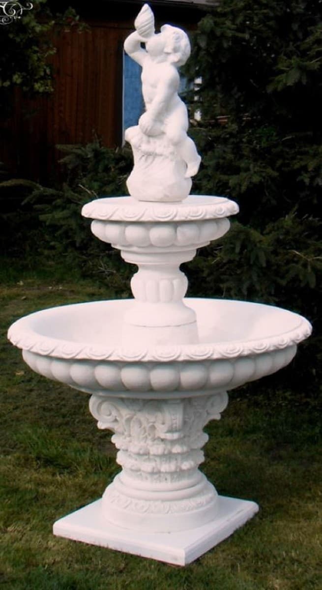 Casa Padrino Barock Springbrunnen Weià à 114 x H. 185 cm - Prunkvoller Gartenbrunnen - Gartendeko Brunnen - Barock Garten Deko Accessoires