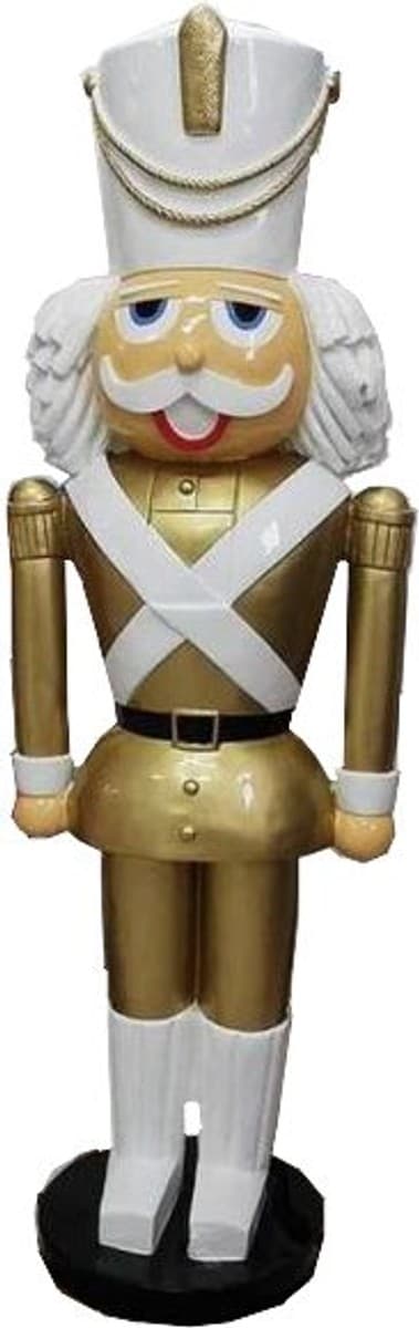 Casa Padrino Deko XXL Skulptur NuÃknacker Gold / Weià mit Uniform Lebensgross 180 cm - Weihnachten Weihnachtsdeko Kaufhausdeko