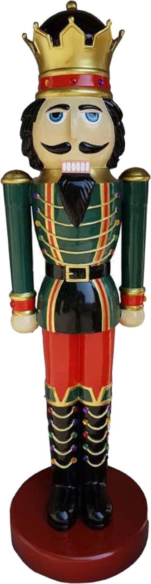 Casa Padrino Deko XXL Skulptur NuÃknacker Grün / Rot mit Uniform Lebensgross 200 cm - Weihnachten Weihnachtsdeko Kaufhausdeko