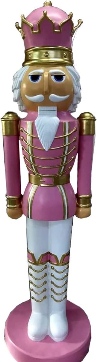 Casa Padrino Deko XXL Skulptur NuÃknacker Rosa / Weià / Gold mit Uniform Lebensgross 200 cm - Weihnachten Weihnachtsdeko Kaufhausdeko Schloss Deko Barock