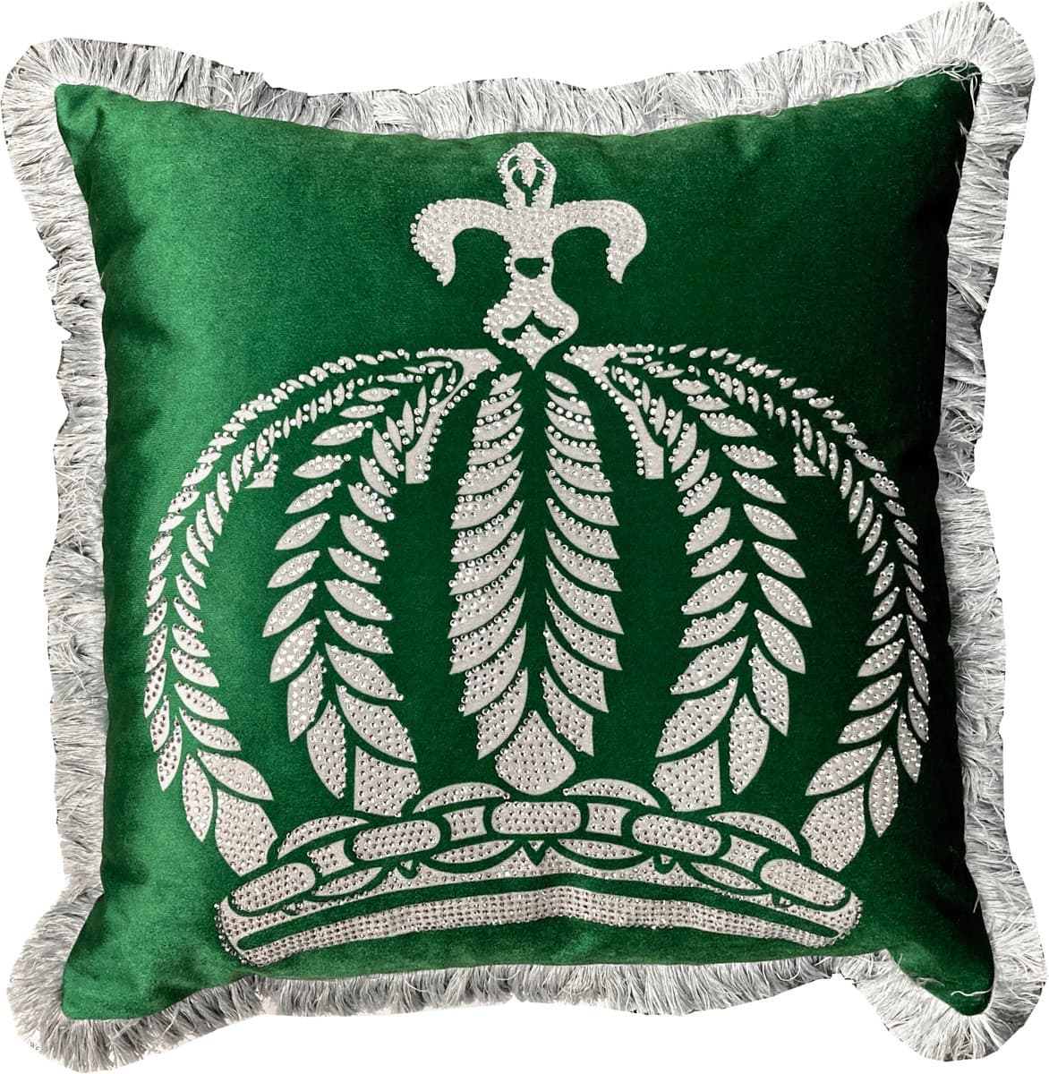 Harald Glööckler Pompöös pillow by Casa Padrino green / silver crown with rhinestones - luxury decorative pillow