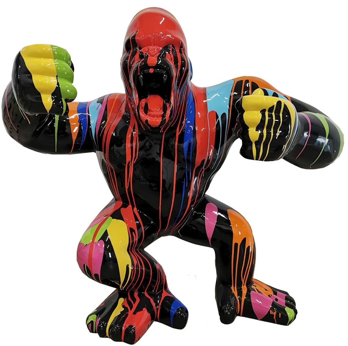 Casa Padrino Designer Deko Skulptur Gorilla Affe Mehrfarbig / Schwarz 125 x 60 x H. 102 cm - Wetterbeständige Dekofigur - Luxus Kollektion XXL Lebensgross