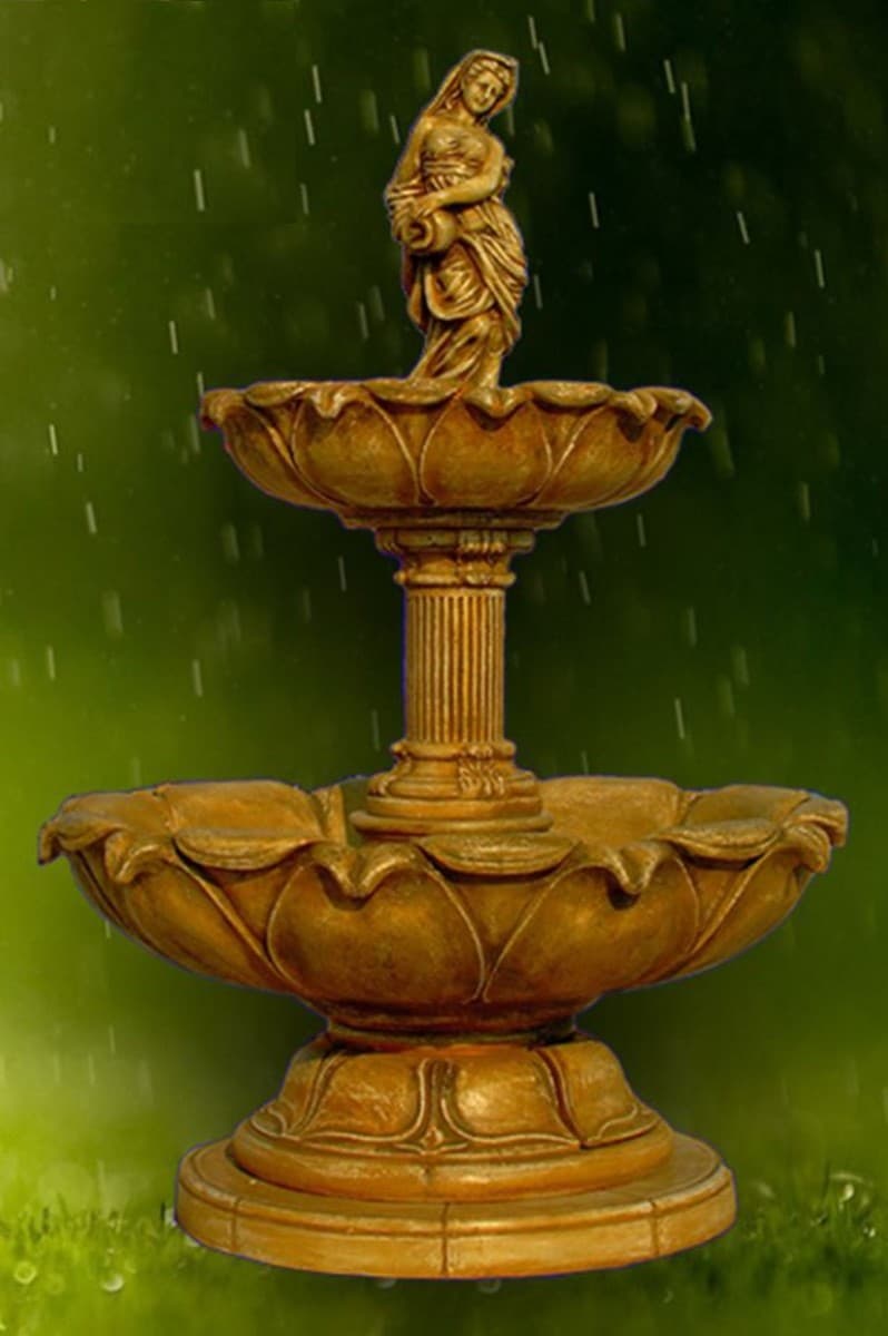 Casa Padrino Jugendstil Springbrunnen Antik Beige à 145 x H. 215 cm - Prunkvoller Gartenbrunnen - Gartendeko Brunnen - Barock & Jugendstil Garten Deko Accessoires