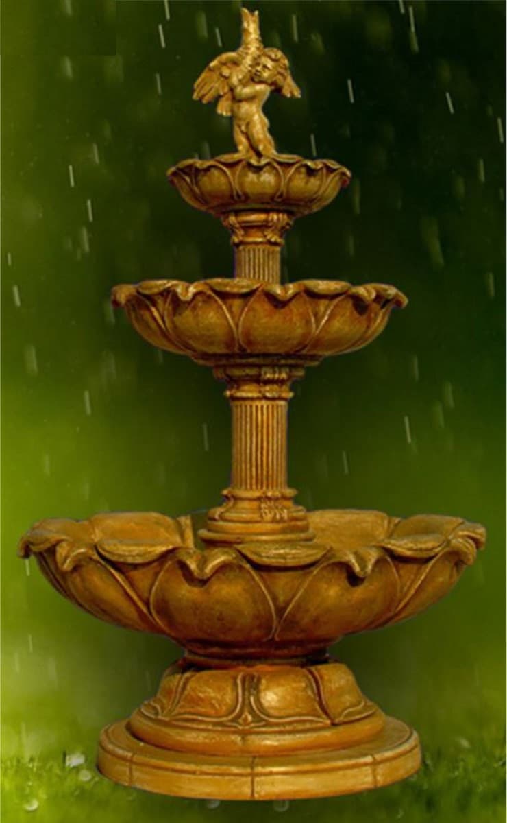 Casa Padrino Jugendstil Springbrunnen Antik Beige à 145 x H. 240 cm - Prunkvoller Gartenbrunnen - Gartendeko Brunnen - Barock & Jugendstil Garten Deko Accessoires