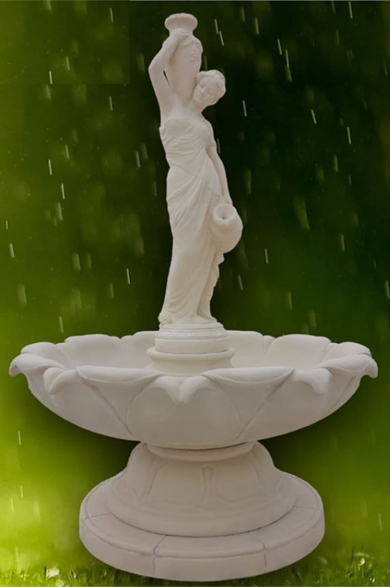 Casa Padrino Jugendstil Springbrunnen Grau à 145 x H. 215 cm - Prunkvoller Gartenbrunnen - Gartendeko Brunnen - Barock & Jugendstil Garten Deko Accessoires
