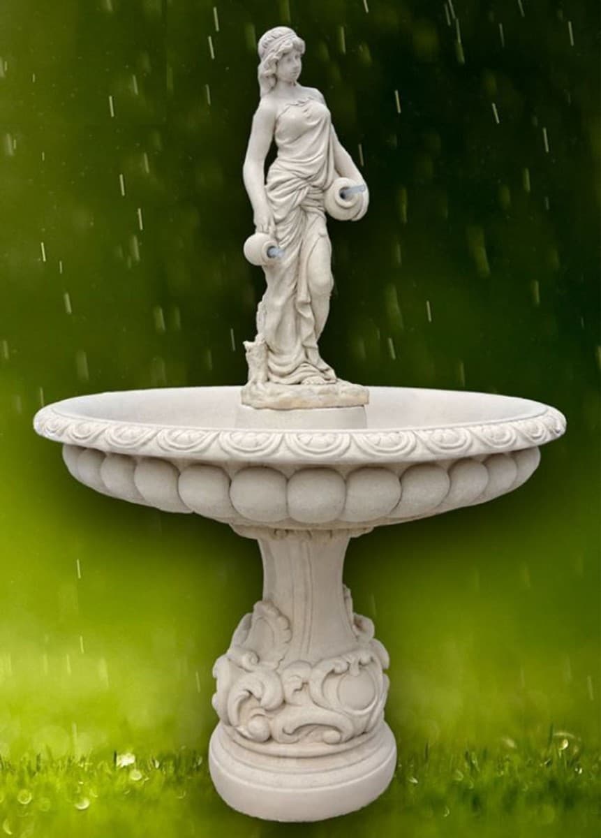 Casa Padrino Jugendstil Springbrunnen Grau / Weià à 114 x H. 171 cm - Prunkvoller Gartenbrunnen - Gartendeko Brunnen - Barock & Jugendstil Garten Deko Accessoires
