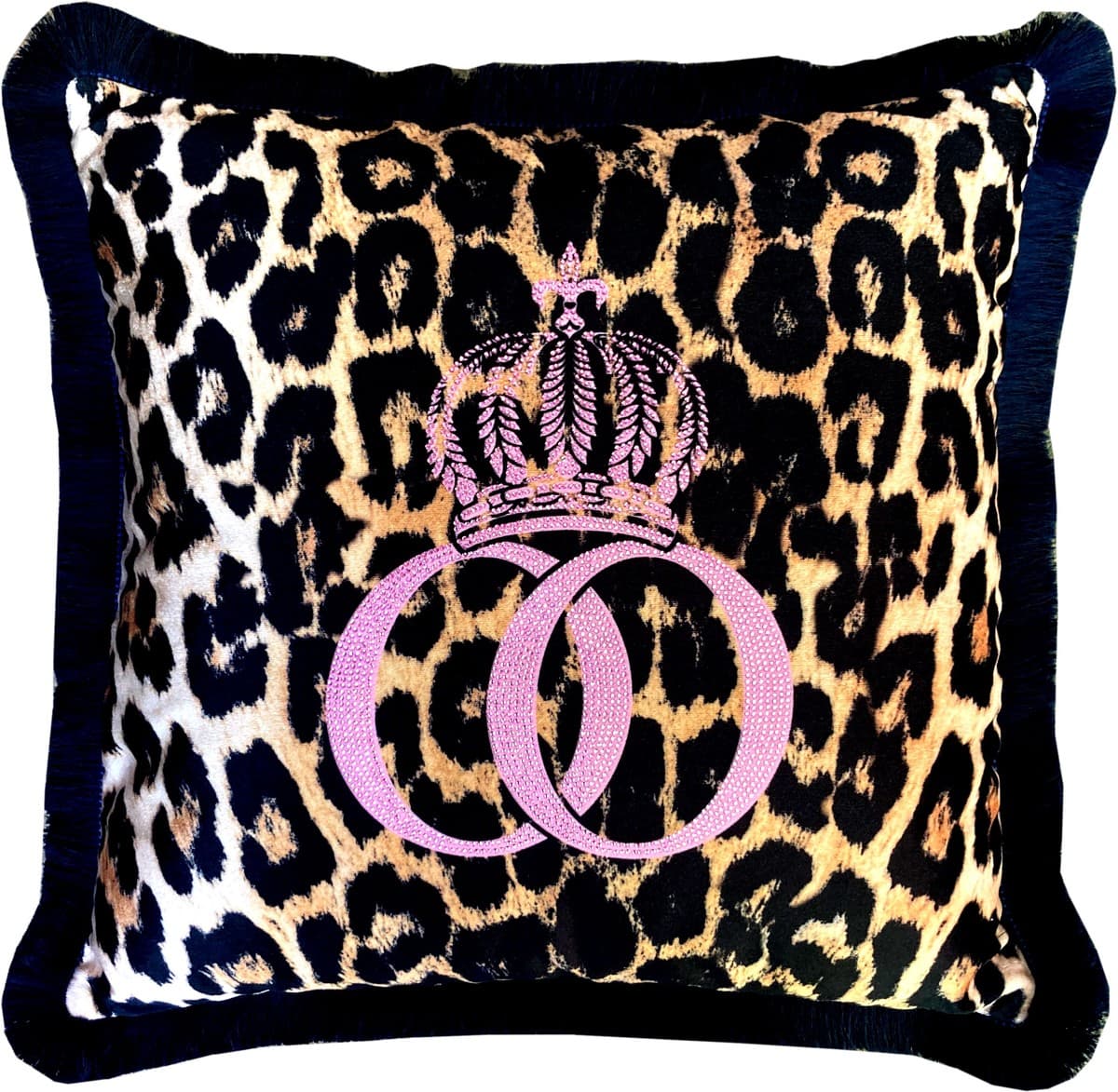 Harald Glööckler luxury decorative pillow Pompöös by Casa Padrino leopard / pink with rhinestones Leo - Finest velvet fabric - Glööckler Pillow